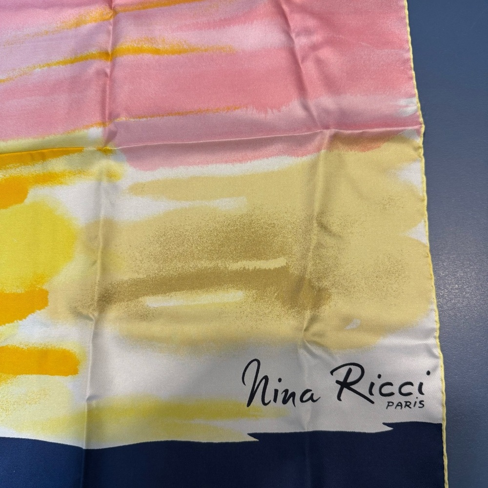 Stunning Vintage Nina Ricci Abstract Art Rolled Hem Silk Scarf Made in France
